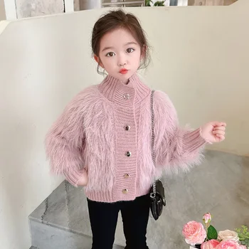 Lányok pulóver kabát Őszi és téli Új koreai stílusú gyermekruházat Nyérc kasmír Cardigan gyermek felső