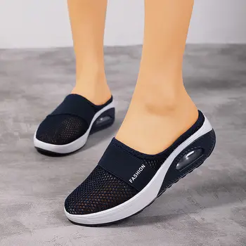 Légpárna Slip-On női sétacipő Ortopédiai diabéteszes női platform Öszvérek Háló könnyű papucs ék női tornacipő