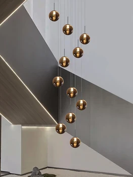 Lépcsőház csillár Modern minimalista kreatív függőlámpa Beltéri világítás Függő csillárok Villa Loft LED labdacsillárok