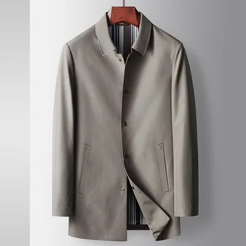 M-4XL férfi árokkabát tavaszi őszi férfi dzseki hosszú egymellű lehajtható gallér egyszerűség széldzseki ruhák H165