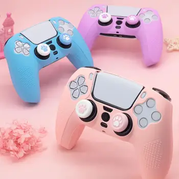 Macskamancs Pink Love szilikon puha bőrborítású védőtok Dualsense 5 PS5 vezérlőhöz Hüvelykujjkar markolat sapka