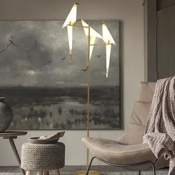 Madár állólámpa kreatív akril ezer papírdaru sügér arany állólámpa nappalihoz hálószoba lakberendezés origami lámpa