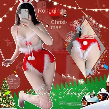 Manyan karácsonyi szexi fehérnemű szexi bársony átlátszó plüss pántos body, nyúl női egyenruha 9076