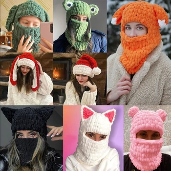 Meleg téli sapka kötött gyapjú kalap Lélegző fejfedő Női fejdísz Felnőtt Unisex Cosplay jelmez Újévi fejfedő
