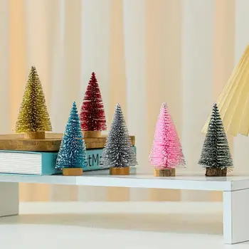 Mesterséges mini karácsonyfák 4db hamis fenyő DIY Mikulás hó asztali modellfák 10cm cédrus karácsonyfa téli díszek