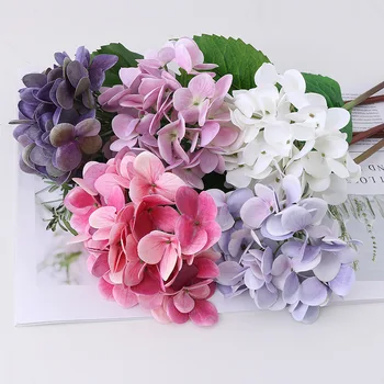 Mesterséges műanyag Hortenzia ág 3D nyomtatás Hamis virágok esküvői csokor Home Nappali Rózsaszín virágkötészet dekoráció