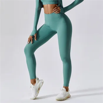Meztelen jóga nadrág női felsőruházat futás gyorsan száradó fitnesznadrág magas derékú csípőemelő melegítőnadrág