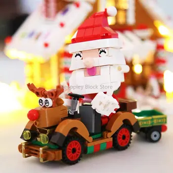 Mikulás rénszarvas autó építőelem Kreatív szakértő Mikulás jármű modell Kocka készletek Játékok gyerekeknek Karácsonyi ajándék MOC