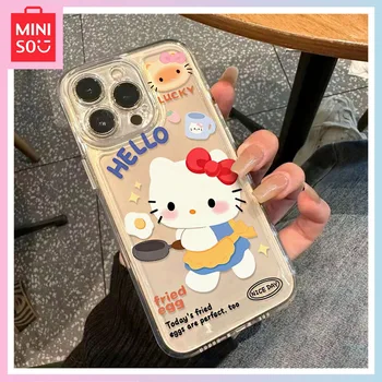 Miniso rajzfilm aranyos tükörtojás Hello Kitty iPhone15Pro Max Phone Case 14 teljes csomag cseppálló 12/11 puha ragasztó karácsonyi ajándék