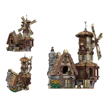 MOC Kreatív középkori szélmalom építőelemek Moduláris DIY kreatív ötletek Kockák Modell készlet Farm ház játékok Születésnapi ajándékok