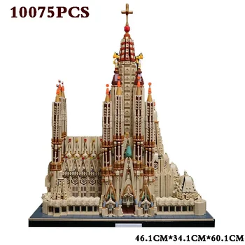 MOC Spanyol építészeti templom Barcelona építőelemek, Sagrada Familia DIY épületkomplexum Építőelemek Karácsonyi ajándékok
