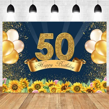 Mocsicka 50. születésnapi fotózás Háttér Arany csillogó napraforgó dekoráció kellékek Boldog születésnapot fotó háttér banner