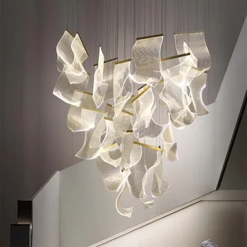 Modern akril LED csillár lépcsőházhoz Nappali Luxus kreatív design Nagy világítótestek Arany beltéri függő lámpák