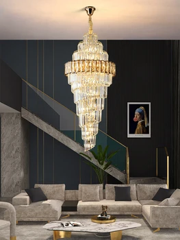 Modern dekoráció Hotel lobby lépcsőház Kristálycsillár lámpa Luxus Cristal beltéri világítás Nagy csillárok magas mennyezetre
