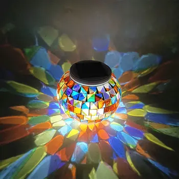 Mozaik napelemes fény Outddor dekoráció Szivárvány vetítés Kerti fény Napelemes mozaik üveggömb fény kerti udvari gyeplámpához