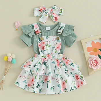 Mubineo Baby Girl nyári ruhák Aranyos ruhák Rövid ujjú Romper Általános szoknyaruha Fejpánt 3DB Újszülött ruha