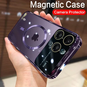  mágneses töltőtelefontok iPhone 14 13 12 11 Pro Max készülékhez átlátszó bevonatú szilikon védőburkolat iPhone 14 Plushoz