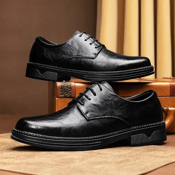 Márka bőrcipő Fekete férfi lélegző puha bőr Puha fenék Tavaszi és őszi Legjobb Férfi Üzleti formális viselet alkalmi cipő