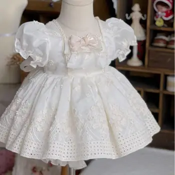 Márka spanyol ruhák gyerekeknek Tinédzserek lányok Royal Lolita hercegnő báli ruha Gyerekek születésnapi keresztelő fehér ruhák masnival