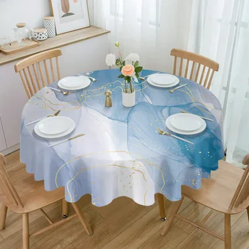 Márvány vonal arany átfedés színátmenet vízálló terítő asztal dekoráció kerek asztalhuzat konyhához esküvői otthoni étkező