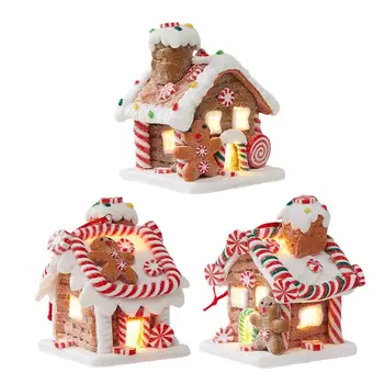 Mézeskalács ház fa teteje világítson be Mini mézeskalács ház díszek Puha agyag mese Cukorkaház karácsonyfára