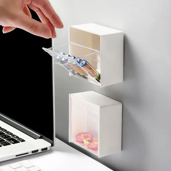 Műanyag falra szerelhető tárolódobozok Porálló fürdőszobai rendszerező vattapálcákhoz Sminkragasztó Kis ékszertartó doboz