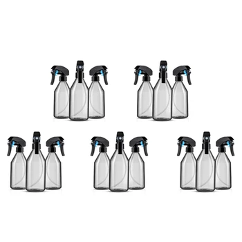 Műanyag spray-palackok tisztítóoldatokhoz,10OZ újrafelhasználható üres tartály tartós fekete kioldó permetezővel, 15 darabos