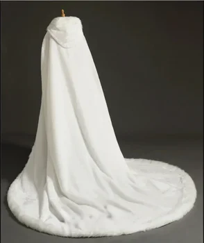 Műszőrme Menyasszonyi köpeny Téli hosszú kapucnis köpeny esküvői kiegészítők egyedi méret