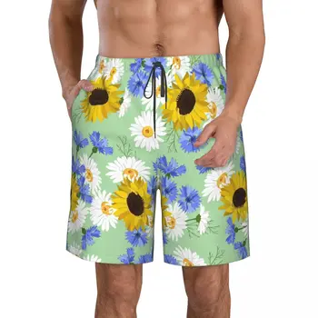Napraforgó 3D nyomtatás nyári férfi rövidnadrág Beach Hawaiian Leisure Style húzózsinóros otthoni rövidnadrág