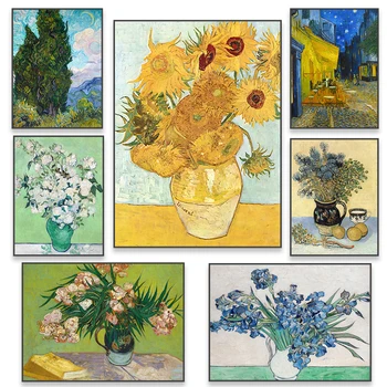 Napraforgó Van Gogh olajfestmény Nyomtatás Impresszionista Virágos plakát Fehér virág Vintage dekoráció Klasszikus falfestmény Vászon Festészet