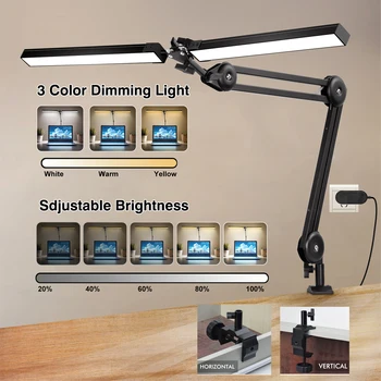 NEWACALOX 24W LED asztali lámpa bilincses rugalmas lengőkarral 3 színmód Fokozatmentes szabályozható kettős fejű építész asztali lámpák
