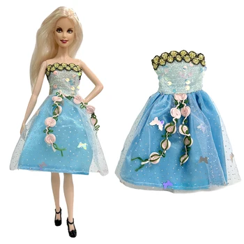NK 1 db Aranyos baba utánzat virágtündér gyönyörű ruha Kék pillangó tündér ruha erdei parti Barbie baba kiegészítőknek 1/6
