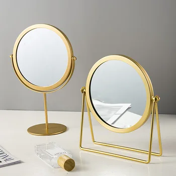Nordic Brass Gold Metal sminktükör Luxus retro öltözködési tükör asztali hálószoba négyzet alakú kerek tükör hálóterem sminktükör