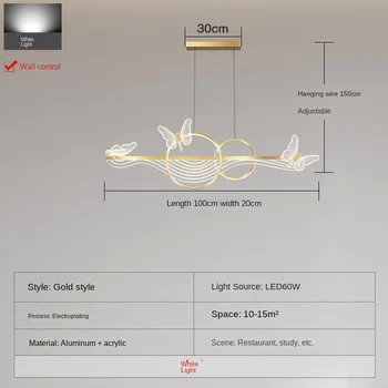 Nordic Light Luxus étkező LED csillár Modern négyszögletes fekete/arany konyhai függőlámpák Creative Study pillangó lámpa