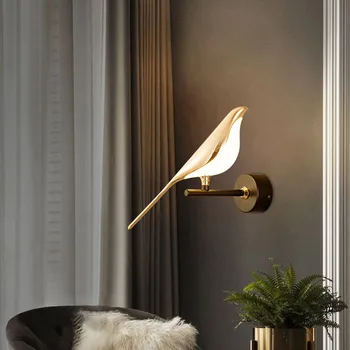 Nordic Modern Szarka madárlámpa LED fali lámpa hálószoba éjjeli szalon háttér Fali dekoráció Fali dekoráció Beltéri világítás