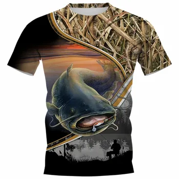 Nyár Népszerű pontymintás horgászat Teljes nyomatú férfi és női pólók 3D harcsamintás pólók Rövid ujjú Alkalmi Street
