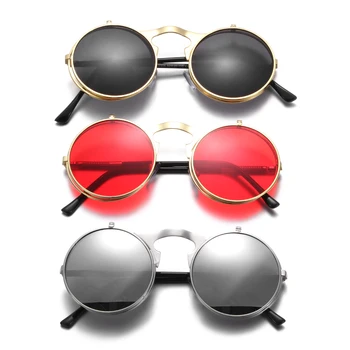 Nyári fémkeret UV védelem Férfiak és nők Steampunk napszemüvegek Szemüvegek Felhajtható napszemüvegek Kerek napszemüvegek