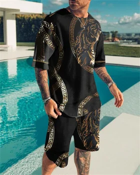 Nyári tréningruhák szett Túlméretezett férfi kocogóruházat 3D digitális nyomtatás alkalmi férfi Streetwear divat póló Rövid nadrág ruhák