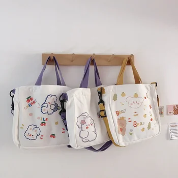 Nyúlmedve nyomtatás Aranyos Tote váll Messenger táskák Divat női vászon kézitáskák Utazási pénztárca Aranyos lány kézitáska