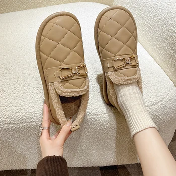 Női cipő platform kerek lábujj sekély szájú cipók szőrmével Slip-on Alkalmi női tornacipők Eltömődések Új téli csúszás
