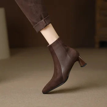 Női cipők 2023 Kiváló minőségű boka női csizma Új stílusú modern csizma női cipzáras hegyes sarkú cipő női zapatos