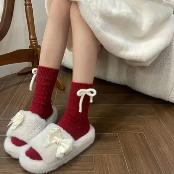 Női harisnya újévi piros csoni zokni lélegző Y2K JK középső cső zokni bowknot rombusz minta téli borjú zokni nők/lányok