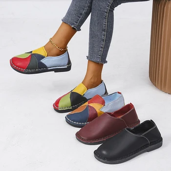 Női naplopók Retro alkalmi felhő lapos cipők Nyár ősz Puha cukorka színek Valódi bőr Női luxus designer cipők