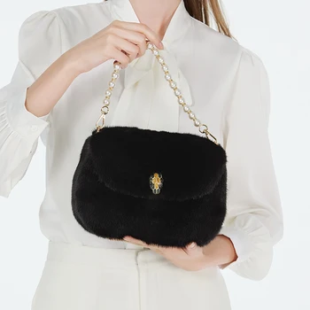 Női nyércszőrme táska valódi bőrrel és valódi gyapjúval Csúcskategóriás luxus divat egyvállas crossbody táska