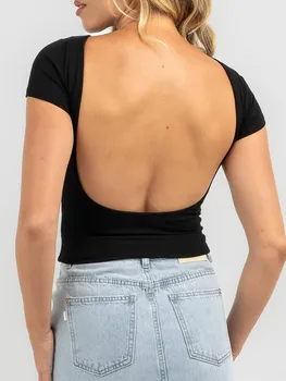 Női szexi hát nélküli felső Y2K Skim Dupes rövid ujjú alap felsők Summer Slim testhezálló baba póló blúz utcai ruházat