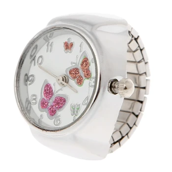 Női számlap kvarc analóg ujjgyűrű óra pillangóhoz Rugalmas ajándék a Creati ujjgyűrűs órához