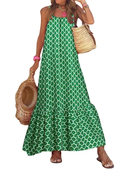 Női virágmintás Boho ujjatlan ruha nyári laza spagetti pántos partiruha koktélhoz Beach Streetwear