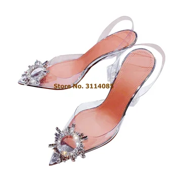 Nők Luxus átlátszó Lucite vékony sarkú cipő esküvői cipő Ragyogó gyöngyös hegyes orrú szivattyúk Átlátszó PVC strapabíró sarok cipő szivattyúk