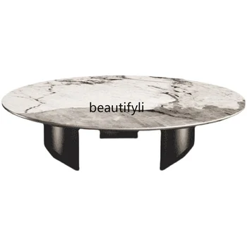 olasz kőlemez könnyű luxus dohányzóasztal modern minimalista rozsdamentes acél lábak márvány kerek kis apartman dohányzóasztal