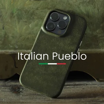 Olasz Pueblo valódi bőrtok iPhone 14 Pro Max Plus 13 készülékhez kézzel készített mágneses luxus matt marhabőr telefontok